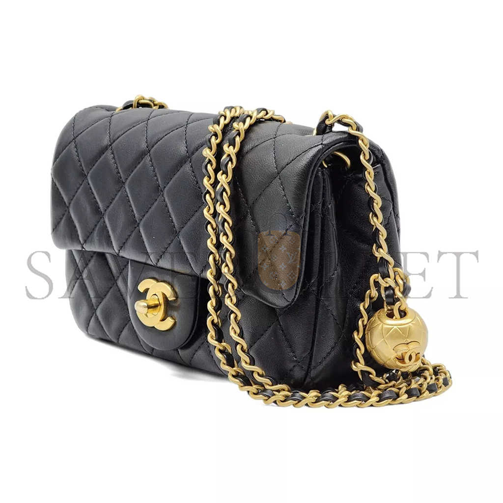Ch*el master gold ball chain flap bag large mini black (20*13*7cm)